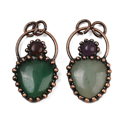 Подвески из натурального зеленого авантюрина и натурального аметиста G-Z101-06R-04-1