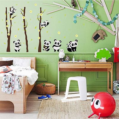 Superdant coloré panda sticker mural forêt thème décoration murale fleur  feuille stickers muraux vinyle mur art décalque pour chambre de bébé  chambre salon crèche maternelle décorations en gros pour création de bijoux  