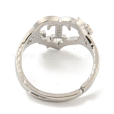 Сердце с буквой и цветком стойка покрытие латунь регулируемые кольца для женщин RJEW-I105-05P-T-1