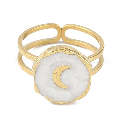 Ионное покрытие (ip) 304 нержавеющая сталь эмаль плоская круглая с лунными кольцами для пальцев RJEW-L107-065G-01-1