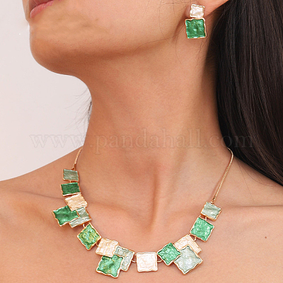 Комплекты квадратных ожерелий с подвесками из цинкового сплава и серег-гвоздиков FS-WG2E030-03-1