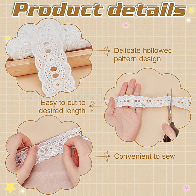 15 ярд хлопковых кружевных лент с цветочной вышивкой SRIB-FG0001-24-1