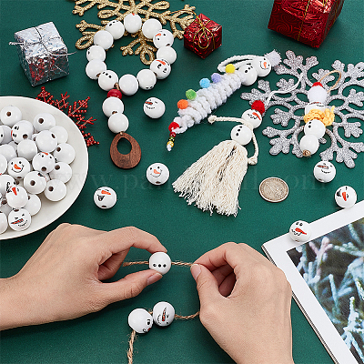 Рождественские печатные деревянные бусины&nbsp;WOOD-PH0003-24-1