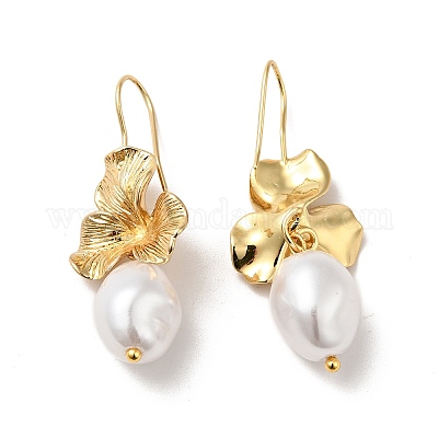 Серьги с подвесками из искусственного жемчуга X-EJEW-F288-21G-1