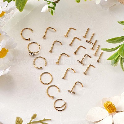 21шт 21 стильные прозрачные фианиты цветок и плоские круглые шпильки и кольца для носа в форме сердца JX527C-1