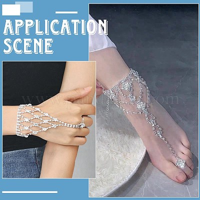 4 шт. 2 стиля браслеты на ногу из сплава с прозрачными стразами для женщин AJEW-BBC0002-39-1