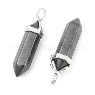 Подвески из натурального черного камня с двусторонним заостренным концом G-F295-04M-1