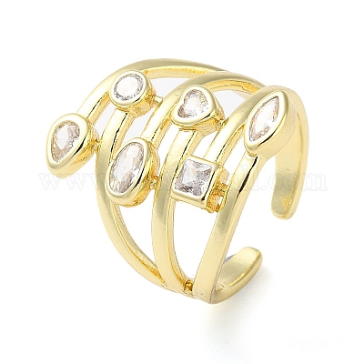 Экологически чистое латунное кольцо-манжета с микро-паве и прозрачным цирконием для женщин RJEW-A025-01G-1