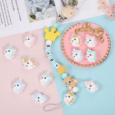 12шт 4 стиля мультяшный единорог силиконовые бусины JX694A-1