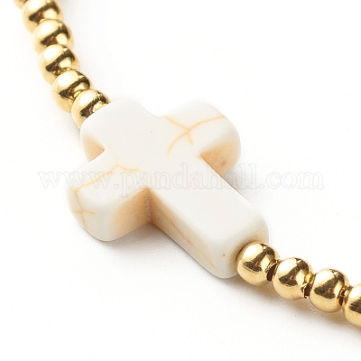 Эластичный браслет из синтетических бирюзовых (окрашенных) бусин в форме креста для девочек и женщин BJEW-JB06864-02-1