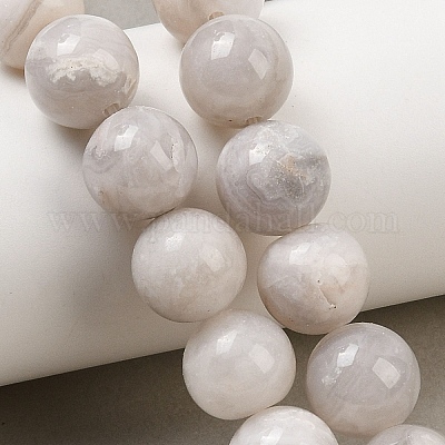 Круглые пряди натурального сумасшедшего кружева из агата с бисером G-L374-01-12mm-1