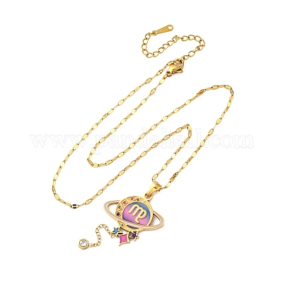 Ожерелья с подвеской в виде планеты и созвездия из нержавеющей стали 304 с перламутровой эмалью NJEW-D310-01B-G-1