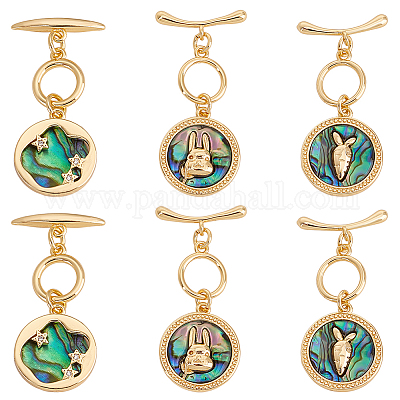 6 шт. 3 стиля застежки-тогл из латуни с ракушкой пауа KK-PH0010-81-1