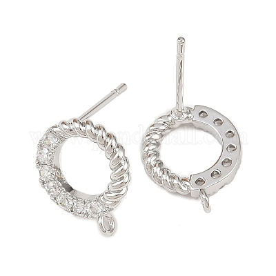 Фурнитура для сережек-гвоздиков из латуни с микропаве из прозрачного кубического циркония KK-Z133-02P-02-1