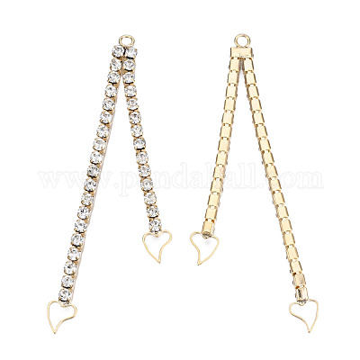 Цепочка из латуни с кристаллами и стразами с большими подвесками в виде сердца KK-N216-419-03LG-1