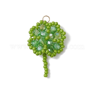 Подвески из стеклянных бусин ручной работы в виде клевера PALLOY-MZ00793-01-1