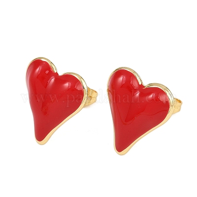 Латунные серьги-гвоздики в форме сердца EJEW-C152-05B-1