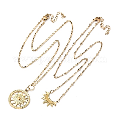 Ожерелья из нержавеющей стали 304 с двухслойными подвесками для женщин NJEW-S435-02G-E-1