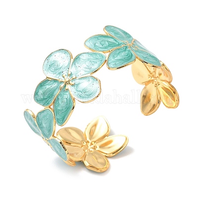 Браслеты-манжеты из нержавеющей стали 304 с эмалью для женщин BJEW-B159-01G-1