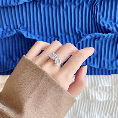 Кольца для женщин из стерлингового серебра с квадратной и каплевидной огранкой RJEW-F168-01P-1