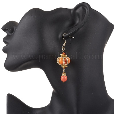 Серьги-подвески из синтетической императорской яшмы с фонарным узором из нержавеющей стали 304 EJEW-MZ00609-04-1