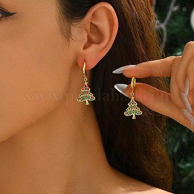 Серьги-кольца в виде елки из латуни PF9956-1