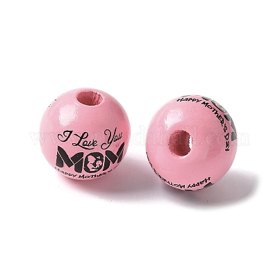 Тема дня матери печатные деревянные европейские бусины WOOD-F016-13-1
