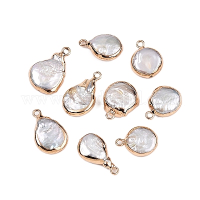 Подвески-слезинки из натурального жемчуга Кеши с гальваническим покрытием PEAR-S018-02K-01-1