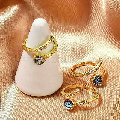 Кольца-манжеты из латуни с микропаве из прозрачного кубического циркония и эмалью для женщин RJEW-L113-034G-1