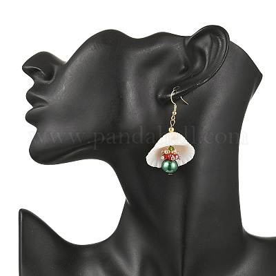 Серьги-ракушки из нержавеющей стали 304 с круглыми подвесками EJEW-MZ00549-02-1