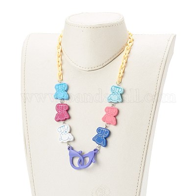 Бусы из натурального окрашенного дерева с принтом слона NJEW-JN03527-1