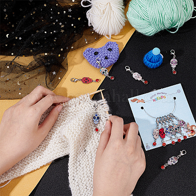 Маркеры петель с фиксацией подвески в виде сахарного черепа из сплава эмали HJEW-PH01716-1