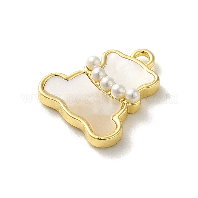 Овальные/медвежьи латунные подвески из натуральных белых ракушек с паве KK-D095-04B-G-1