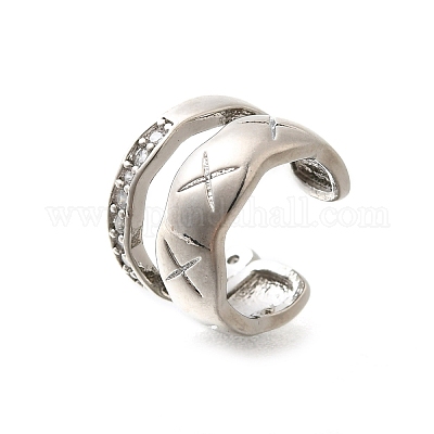 Серьги-каффы из латуни с прозрачным кубическим цирконием EJEW-Q025-03B-P-1