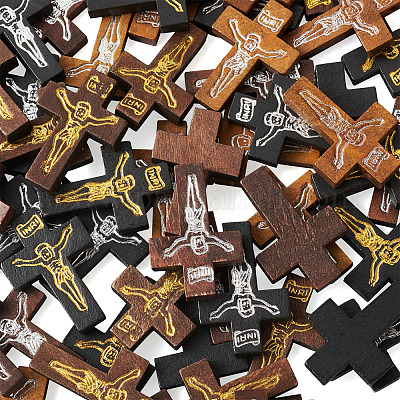 100 шт. подвески из дерева с двухцветной печатью WOOD-CW0001-05-1