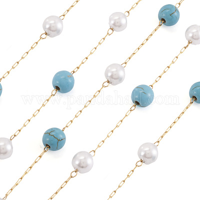 Цепи с круглыми звеньями из синтетической бирюзы и стекла CHS-TA0001-49-1