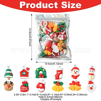 48шт 12 стиля рождественская тема непрозрачные подвески из смолы RESI-FS0001-73-1