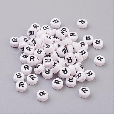 Double Sided Alphabet Letter Beads | 7mm White &Black Round | 7mm Black &  Gold Round | Acrylic Beads with Letters | ABC Letter Beads | A-Z Letter