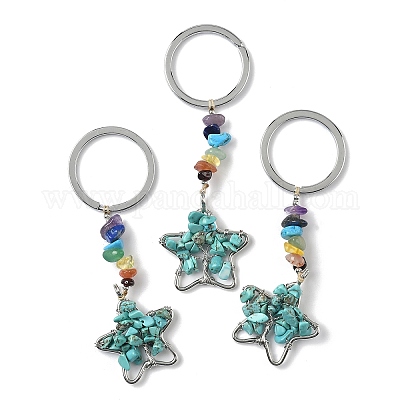 Звездные латунные брелки с драгоценными камнями HJEW-S006-01P-1