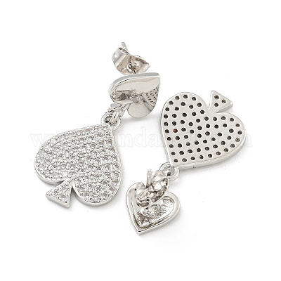 Серьги-гвоздики с подвесками из латуни «лопаты» и прозрачным фианитом EJEW-M258-33P-1