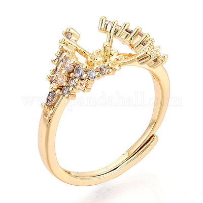 Закрепка для колец-штифтов из цветочной латуни с микропаве из кубического циркония KK-T076-09G-1