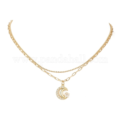 Латунные подвески в виде луны со звездой из прозрачного кубического циркония NJEW-JN05383-1