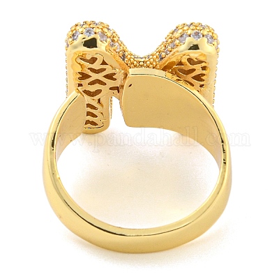 Латунное микро-паве прозрачное кольцо-манжета с буквами кубического циркония для женщин RJEW-M173-01G-M-1