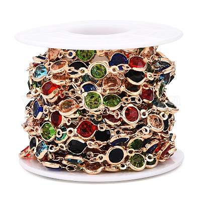 Плоские круглые цепочки ручной работы из латуни и стекла CHC-TAC0009-06KCG-1