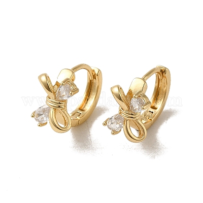 Серьга-кольцо KC из позолоченной латуни с микропаве и фианитами EJEW-L271-11KCG-05-1