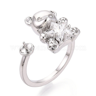 Оправы для колец-манжет из латуни с микропаве из прозрачного кубического циркония KK-T076-32P-1