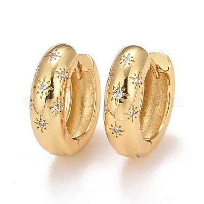 Серьги-кольца со звездами из прозрачного кубического циркония EJEW-C022-06G-01-1