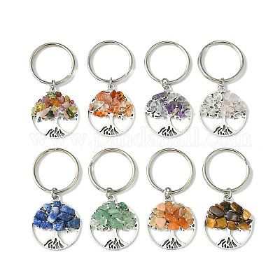 Подвеска-брелок из сплава и натуральных смешанных драгоценных камней в тибетском стиле KEYC-JKC00646-01-1