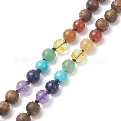 Буддийское ожерелье из смешанных натуральных и синтетических драгоценных камней и дерева NJEW-JN04308-1