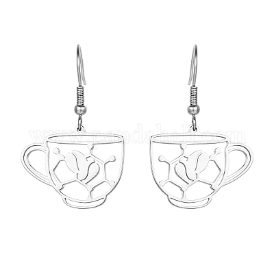 Не тускнеющие серьги-подвески из нержавеющей стали 304 в форме кофейной чашки LY4218-1-1